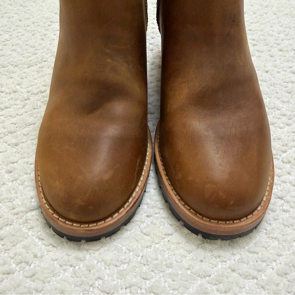 Patina Brown Leather Block Heel Ankle Booties Size 8 - Picture 12 of 12